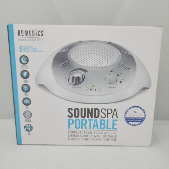 Homedics Soundspa Portable Silver Sound Machine w/6 Relaxing Sounds New In Box