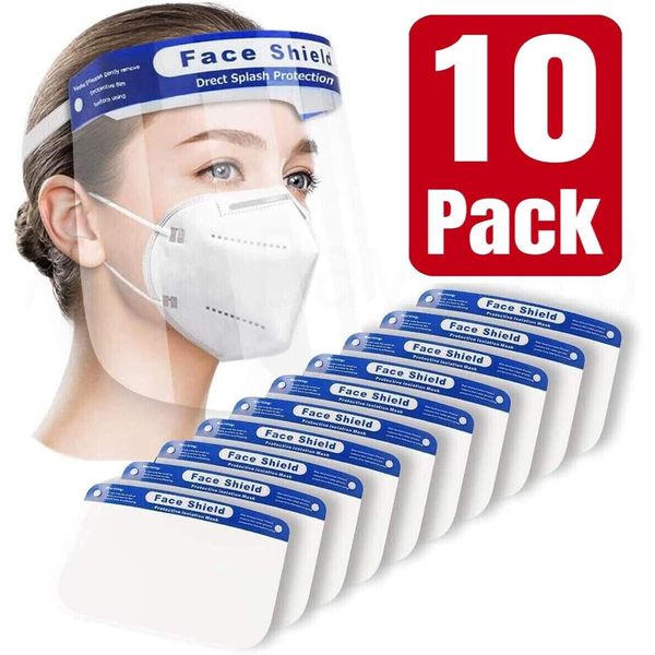 2X 10 PACK Face mask shield, plastic, direct splash protection (20 Masks Total)