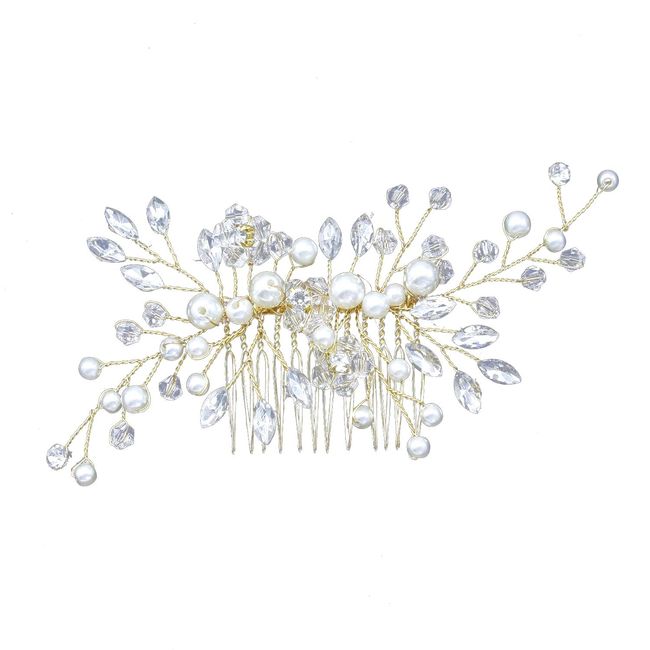 KINDOYO Bridal Hair Clip Comb - Rhinestone Pearl Hair Comb Slides Hair Pins Wedding Prom Birthday Party Hair Accessories Headpiece Hair Clips, Gold