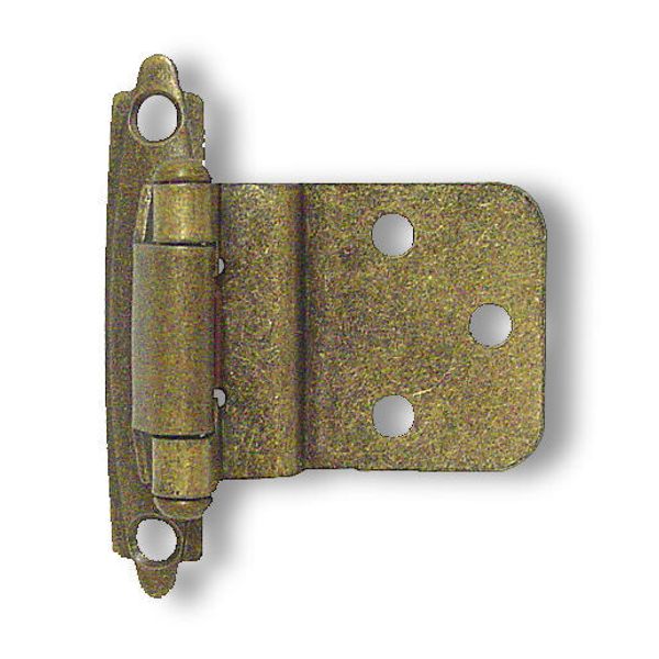 (5 Pack) Pair  3/8 inch Inset/Offset Self Closing Hinges Antique Brass  L-H0104A