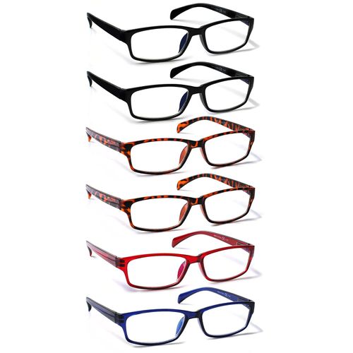 COJWIS Reading Glasses, 6 Pack, for Men and Women, Quality, Spring Hinge, Blue Light Filter (6 Colour Mix 1, 1.50)