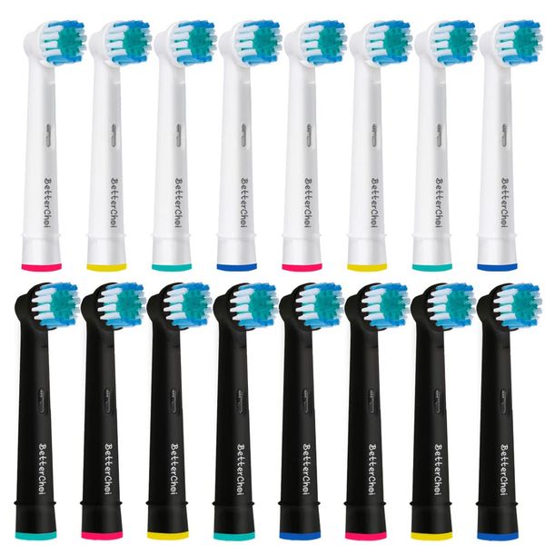 16pcs Precision Brush Heads Compatible with Oral b Electric Toothbrushes, 8er White and 8er Black, Deep and Precise Cleaning.