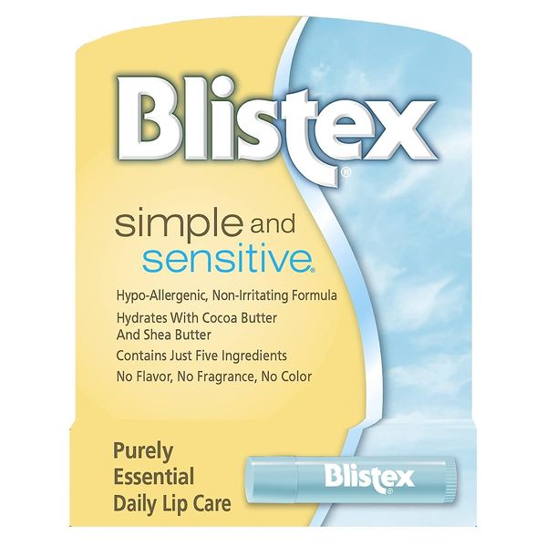 Blistex Simple & Sensitive Lip Balm, 0.15 Ounce Tube, Pack of 12 – Hypo-Allergenic Unflavored Lip Balm, Gentle Lip Moisturizer for Dry Lips, Contains Shea & Cocoa Butter