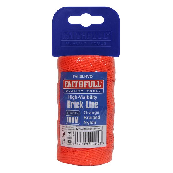 Faithfull FAIBLHVO Hi-Vis Orange Braided Nylon Brick Line 100M (330ft) Breaking Strength 26.4kg