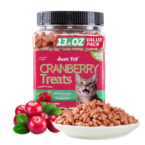 Just Try 13.4 OZ Cat Treats Urinary Tract Health Supplement Cranberry and D-Mannose for Kidney Bladder and UT Support Salmon Flavor Crunchy Chews Cat Loves