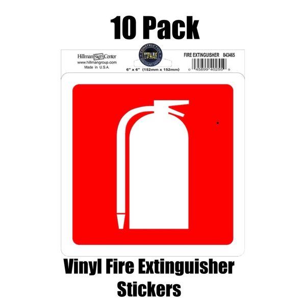 Hillman English Red/White Fire Extinguisher Sign 6 in. H X 6 in. W 10 PACK