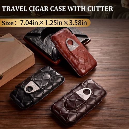 CIGARLOONG Cigar Case Leather Cigar Travel Humidor Hold 3 Tubes with Cigar Cutter (Colour: Black)
