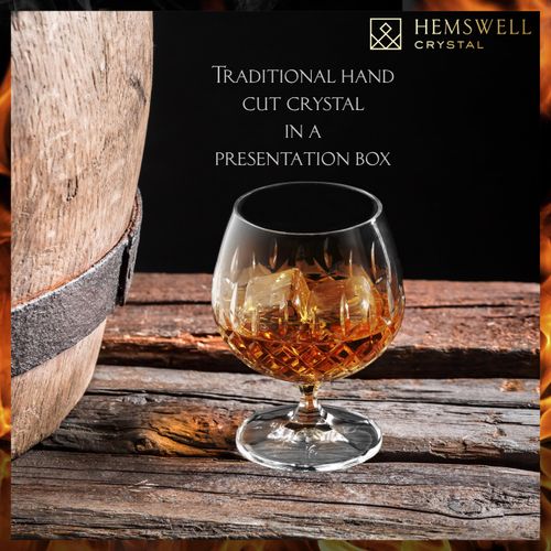 Hemswell Crystal Single Brandy Glass Goblet Elegant Cut Crystal Brandy Glasses with Presentation Box Shock Resistant Snifter Glass for Cognac 250ml European Crystal Wicklow Design
