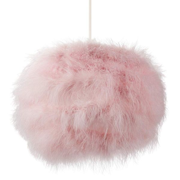 Modern and Distinctive Small Real Pink Fluffy Feather Decorated Pendant Light Shade | 25cm Diameter | 40w Maximum by Happy Homewares