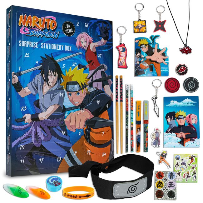 Naruto Adventskalender 2024 Kinder, Anime Geschenk mit Schreibwaren & Spielzeug(Mehrfarbig)