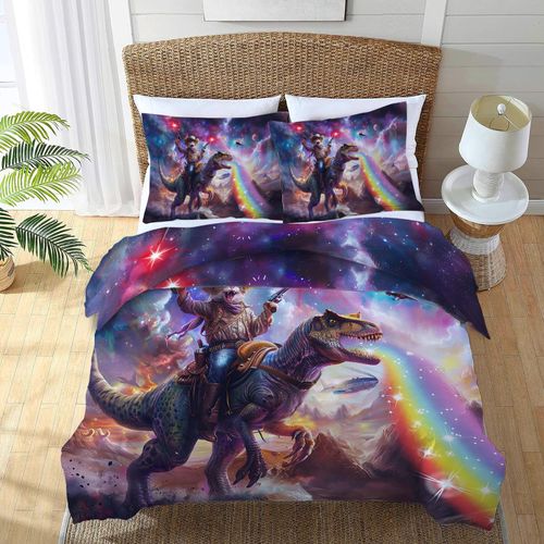 Funny Cat Comforter Set Dinosaur Duvet Cover Space Rainbow Galaxy Space Bedding Set Twin Full Queen King Size Quilt Set for Boys Girls Kids Teenagers Adults Men Women with 2 Pillowcases 80"x90"