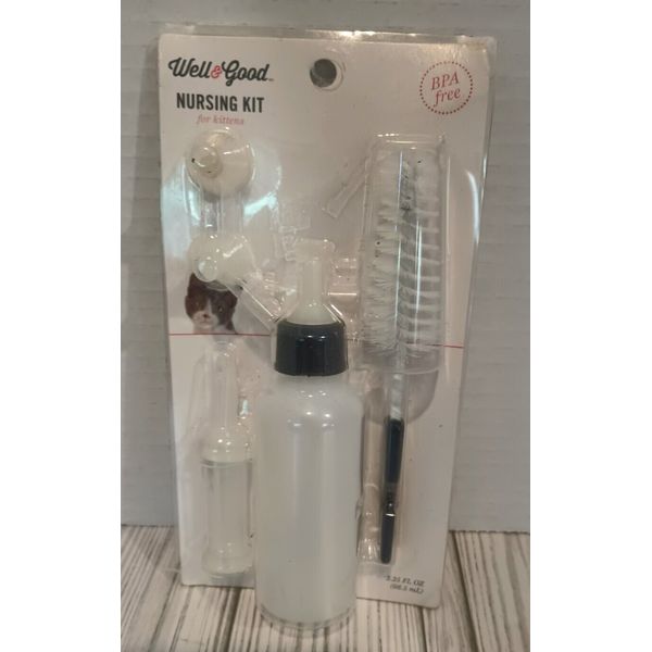 Well & Good Nursing Kit for Kittens ~ 2.25 oz Bottle w/ 5 Nipples 1 Bottle Brush