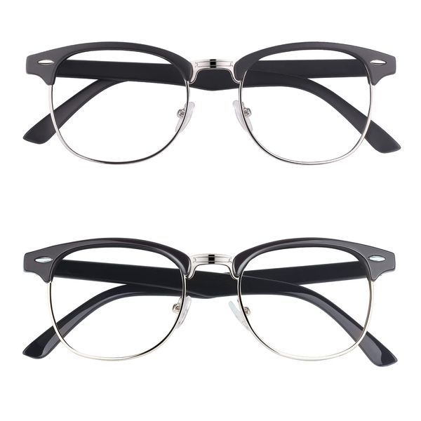 CHGID 50s Retro Nerd Glasses, Horn-Rimmed Clubmaster Style Rockabilly Geek Half Rim Sunglasses -