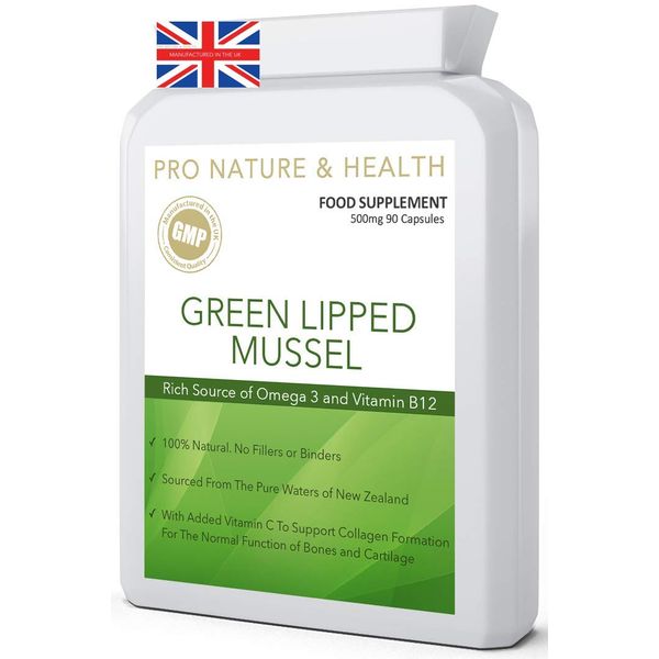 Green Lipped Mussel Capsules 500mg | 90 Capsules | Joint Care Supplement for Humans | Sourced from The Pure Waters of New Zealand | Omega 3 & Vitamin B12 | Made in The UK