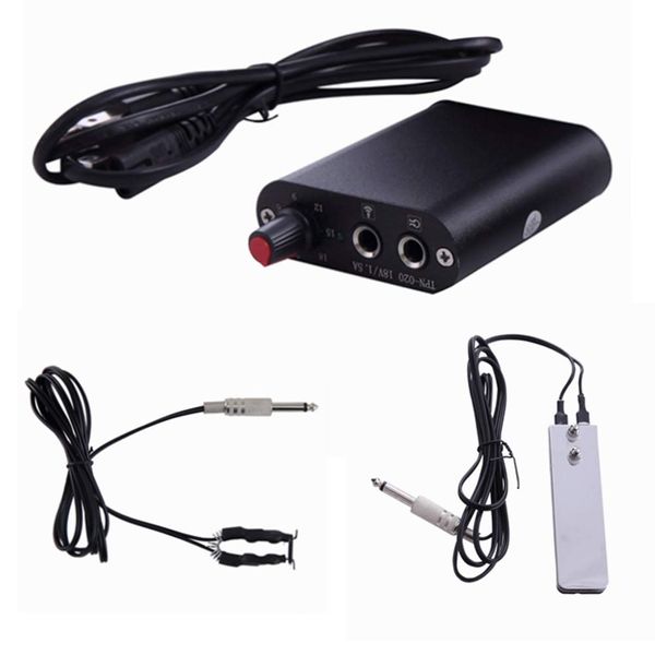 Mini Tattoo Power Supply Set,New Star Tattoo Mini Motor Black Tattoo Machine Power Supply with Tattoo Clip Cord and Stainless Steel Foot Pedal for Permanent Makeup Tattoo Supply Accessory