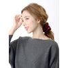VINGTAINE HS-130 Velour, Volume, Ruffled Scrunchy, Autumn, Winter, Elegant, Women's Hair Accessory, Mature Look, red (wine)