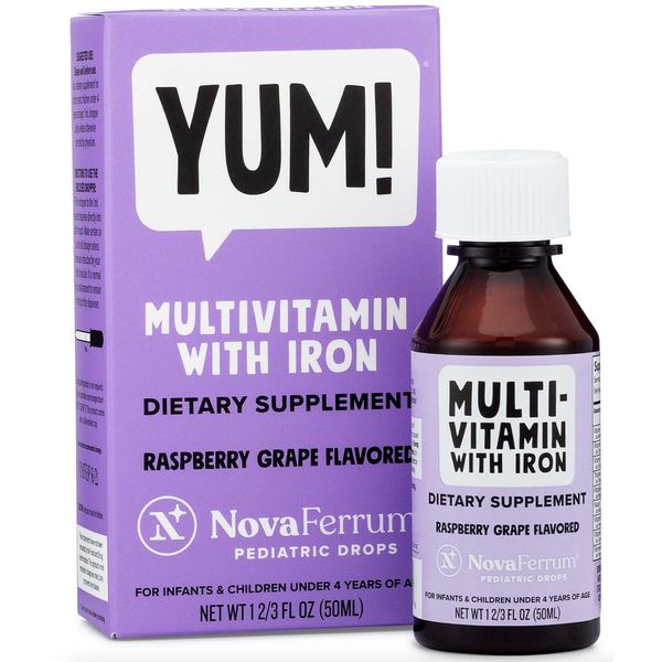 NovaFerrum Yum | Multivitamin with Iron for Infants, Toddlers & Kids | Immune Support | Ages 4 & Under | Gluten Free Certified | Sugar Free | Raspberry Grape | 50 Servings