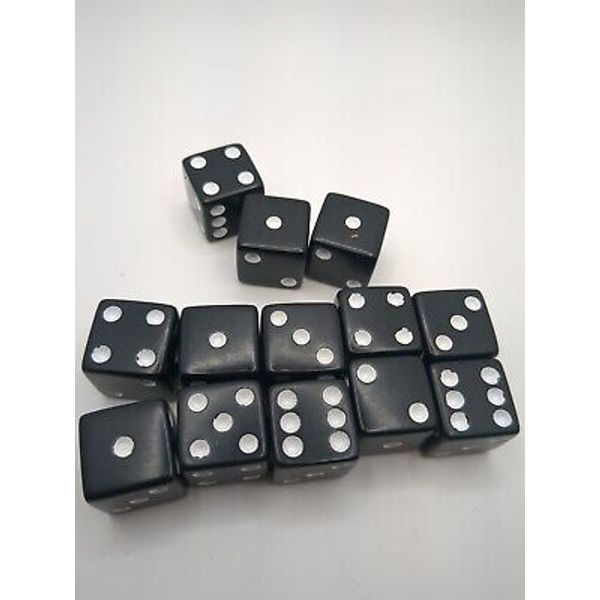 Lot of 13 Dice Black & White Pips Absolutely Original Stack Strategy Game 5/8"