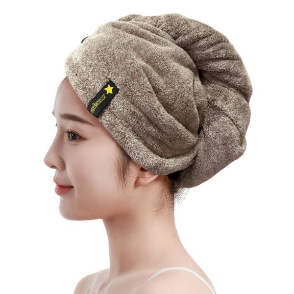 Senteria Hair Dry Towel, Dry Cap, Super Absorbent, Extra Thick, Hair Wrap Towel, Kink Prevention, Quick Drying, Shower Cap, Ultra Soft, Bathtub, Hair Turban, Hair Cap, Bath Accessories (Light Brown)