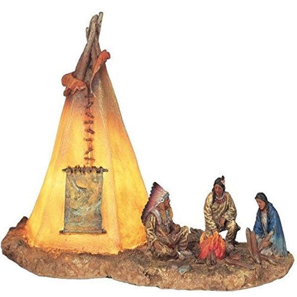 StealStreet SS-G-11390 Native Americans with Lighting Tipi Collectible Indian Decoration Statue