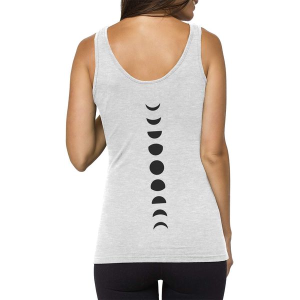 Organic Cotton Yoga Tank Tops. Moon Phases Yoga Shirts for Women. Large Grey.