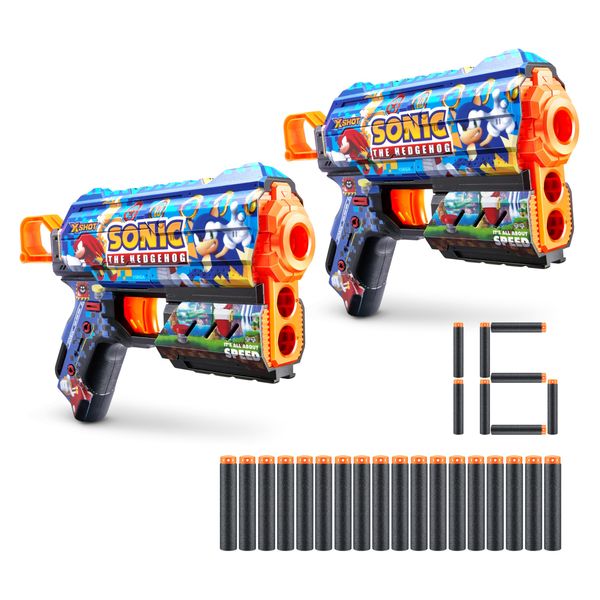 X-Shot Skins Flux - Sonic MEGA (2 Pack + 16 Darts) by ZURU, Easy Reload, Air Pocket Dart Technology, Toy Foam Dart Blaster for Kids, Teens, and Adults, Frustration Free Packaging