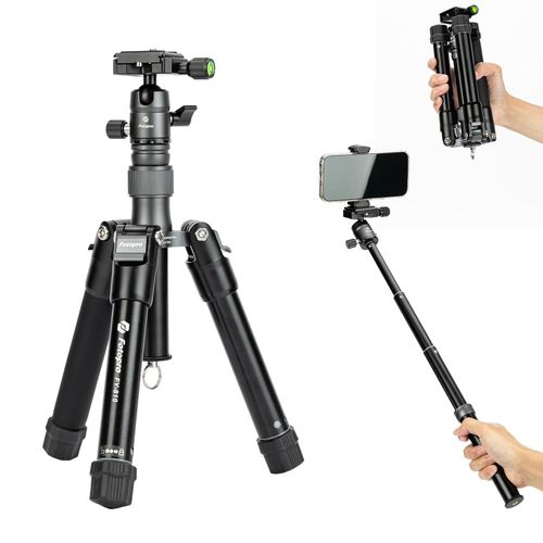 Fotopro Mini Tripod with Ball Head Phone Mount Detachable Selfie Stick Folded only 8.6" Max Load up to 6.6 lbs FY-810 Grey