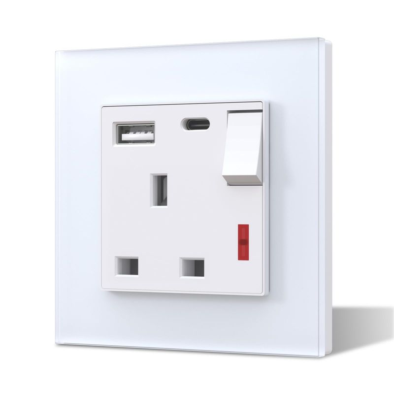 BSEED Single Plug Socket with USB C and USB A,Glass Switched Socket,UK ...