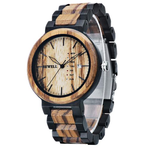 BEWELL Mens Watch Wood Handmade Vintage Date&Week Analog Quartz Couple Wrist Watch