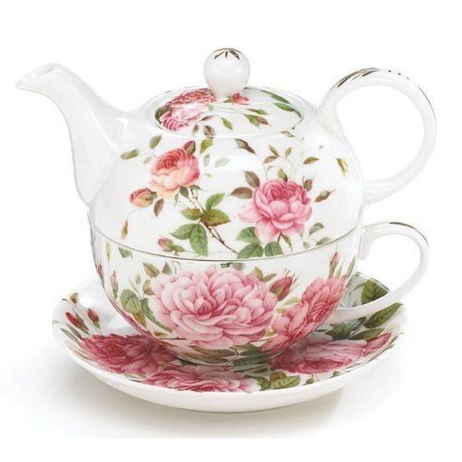 Porcelain Rose Teapot and Teacup For One