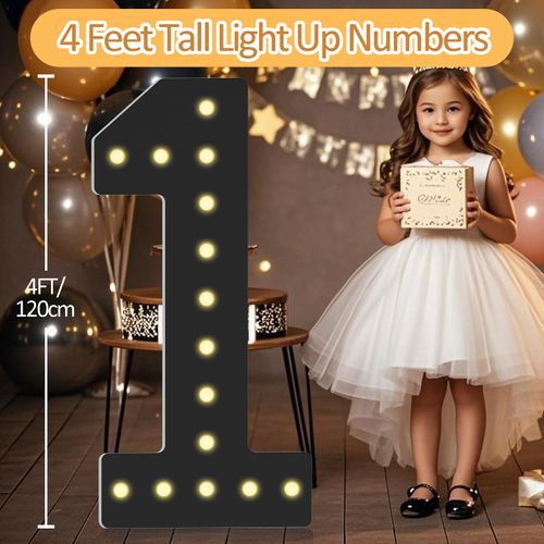 4FT Light Up Numbers,Black Giant Marquee Number Big Mosaic Number 1,Pre-cut Foam Board Set Can Be Used for Birthdays,Weddings,Baby Anniversaries