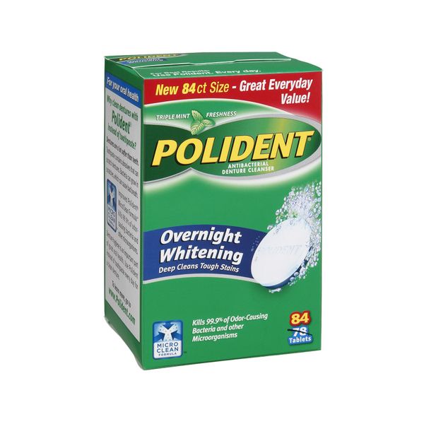 Polident Overnight Whitening Triple Mint Freshness Denture Cleaner Tablets - 84 CT