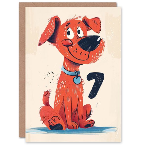 Birthday Card Red Dog Lover Pet Puppy Cute Cartoon 7th 7 Year Old For Child Kids