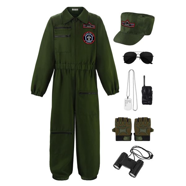 ReliParty Fighter Pilot Costume for Kids Air Force Flight Suit Dress Up Halloween Career Day,110