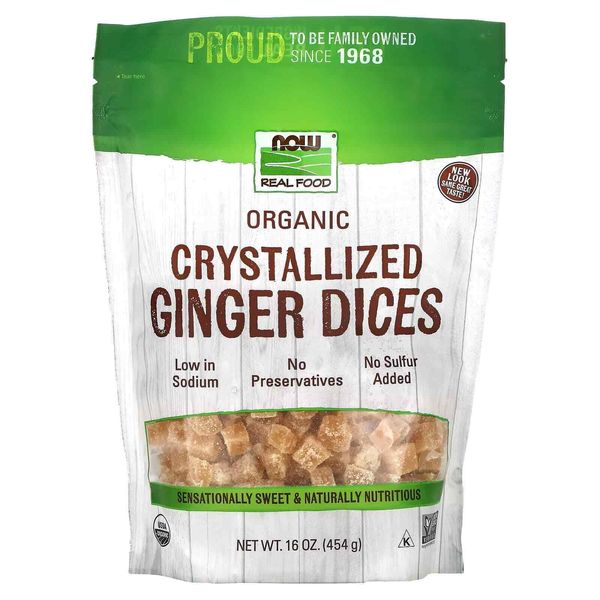 NOW Ginger Dices Crystallized  Organic , No Preservatives, No Added Sulfur