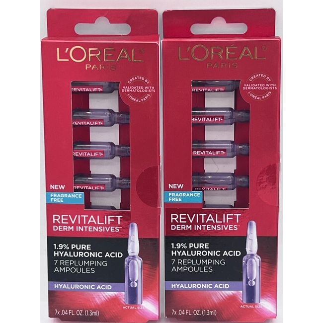 L'OREAL REVITALIFT 1.9% PURE HYALURONIC ACID 7 REPLUMPING AMPOULES -SET OF 2