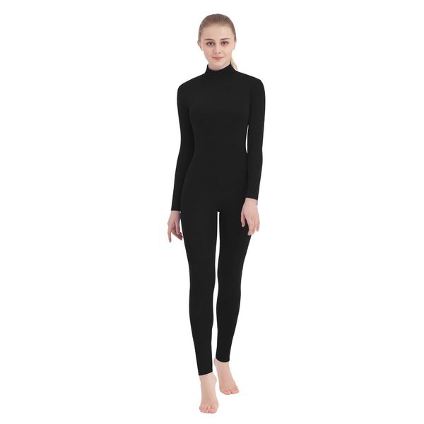 SUPRNOWA Full Body Unitard Turtleneck Spandex Footless Long Sleeve Bodysuit Unisex (Small, Black)