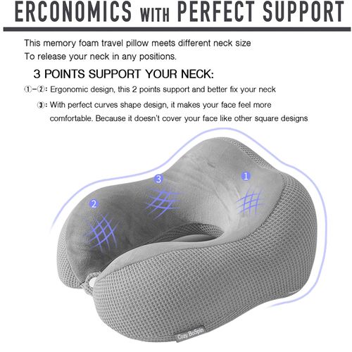 Cozy BoSpin Travel Pillow - Neck Pillow for Traveling, Memory Foam Portable Support Pillow,Comfortable and Lightweight Quick Pack for Camping,Sleeping Rest Cushio (Gray)