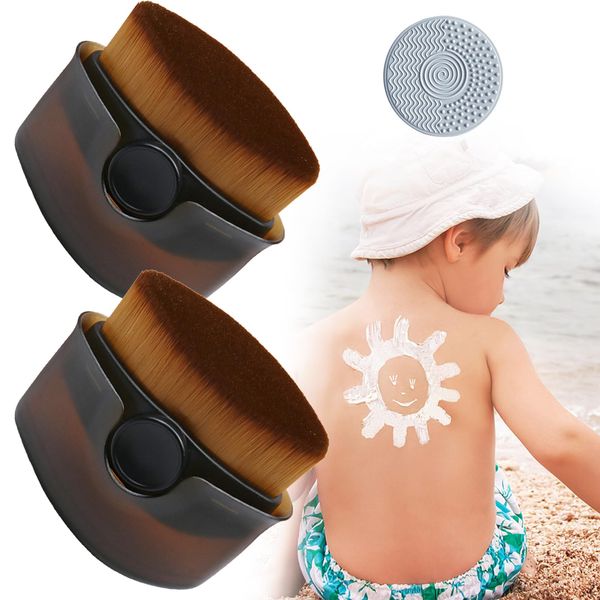 2 Pack Sunscreen Applicator for Kids Face, Sunscreen Applicator Sunblock Brush with Protective Caps Makeup Brushes Sunscreen Brush with Cleaning Pad for Kids Women