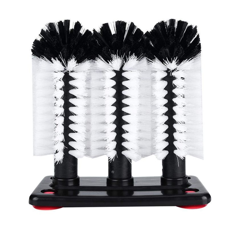 Triple brush bar glass washing machine, glass washer brush cleaner brush brush with 3 brush heads and suction base water bottle cleaning brush glass cup washing machine for beer cup