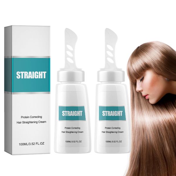 Mikabila (04)Haarglättungscreme mit Integriertem Kamm,100ml*2 Haarglätter-Creme,Glatter Balsam für trockenes und krauses Haar,Protein Correction Hair Straightening Cream,Creme für glattes Haar