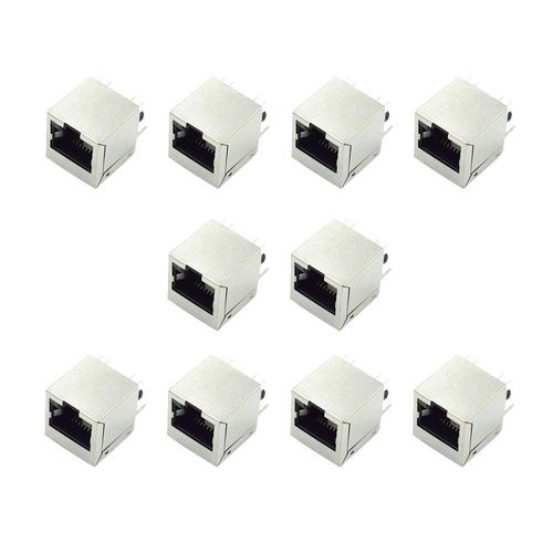 Hxchen 10Pcs RJ45 8P8C PCB Jacks 2 LED Vertical Mount Connectors Ethernet Sockets