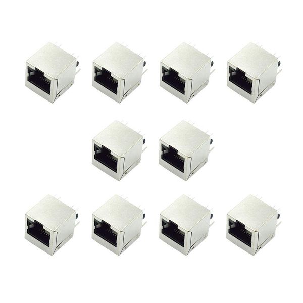 Hxchen 10Pcs RJ45 8P8C PCB Jacks 2 LED Vertical Mount Connectors Ethernet Sockets