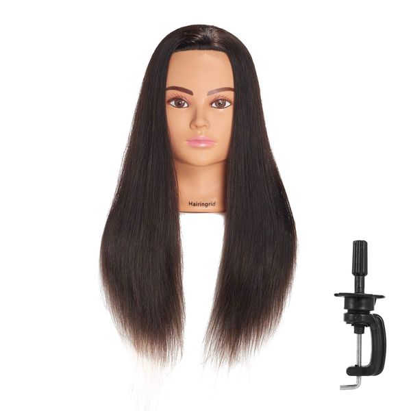 Hairingrid Mannequin Head 24"-26"100% Human Hair Hairdresser Cosmetology Mannequin Manikin Training Head Hair and Free Clamp Holder (R71906LB0218H)