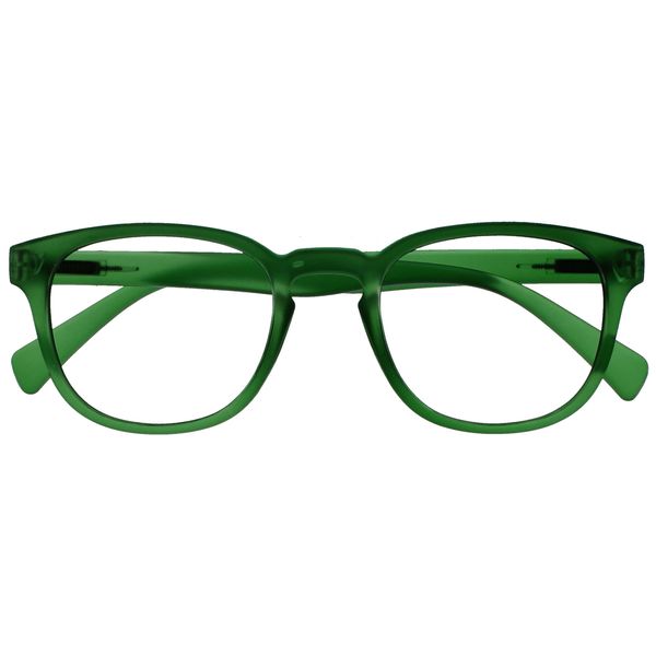 Opulize Pop Reading Glasses Fun Round Matt Frame Moss Green Spring Hinges Scratch Resistant Mens Womens R2-6 +1.50