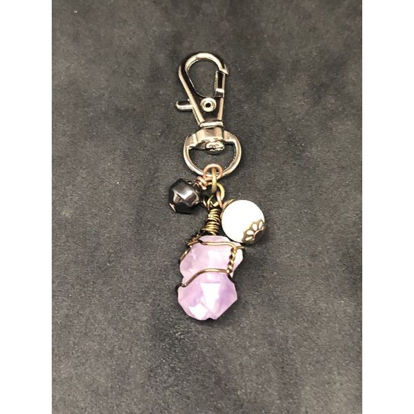 Wire Wrapped Amethyst, Moonstone & Octahedron Hematite Pet Charm, Healing Pet