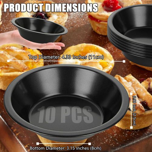 RHBLME 10 Pack Mini Pie Tins, Nonstick 4 Inch Small Pie Pans, Carbon Steel Individual Pie Tins for Baking Dessert, Fruit Pie and Beef Pie, Oven Safe & Dishwasher Safe