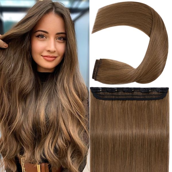 S-noilite Clip in Hair Extensions Human Hair Clip in Human Hair Piece One Piece/5 Clips/3/4 Full Head Standard Weft Clip in Extensions 100% Remy Human Hair Straight 12 Inch/40g (#06 Light Brown)