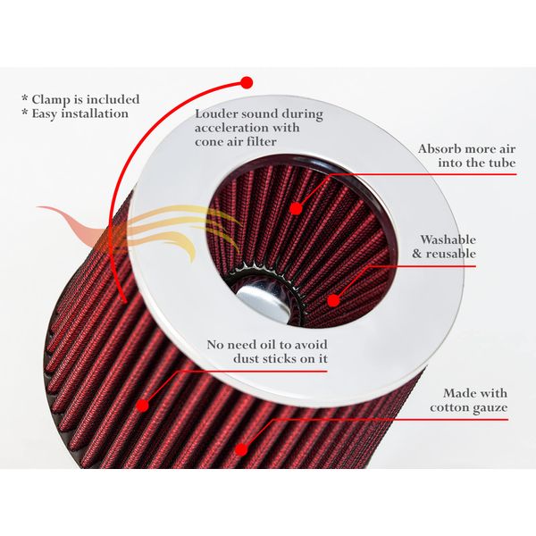 Rtunes Racing Cold Air Intake Airflow System Induction Kit + Filter Combo RED Compatible For 2011-2017 Journey with 2.4L Engine