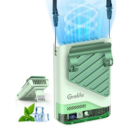 Grelife AI Portable Fan with LED Display & 40H Runtime,5-Speed 10000RPM Cooling Personal Waist Handheld Fan Rechargeable,33ft/s Wind Speed for Outdoor,Camping,Farm,Jobsite